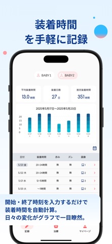 ヘルメット治療記録アプリ-babyband iPhone screenshot