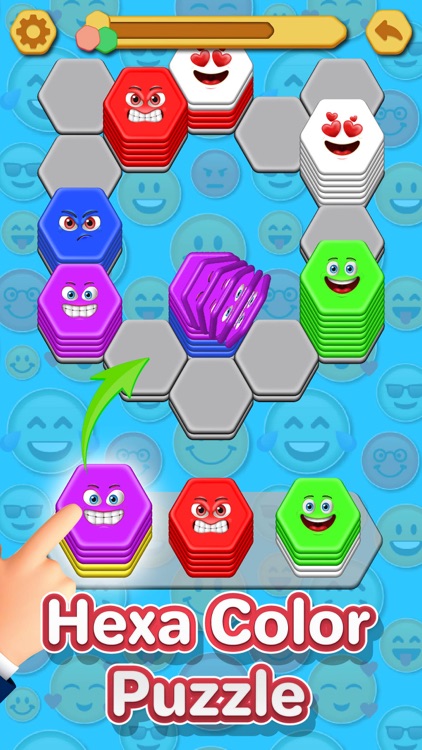 Hexa Sort: Merge Emoji Stack screenshot-3