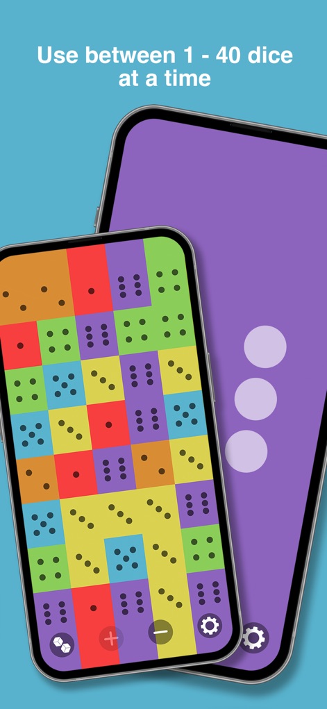 Dice Roller! - Die App ermöglicht das Rollen von einer beeindruckenden Anzahl von Würfeln gleichzeitig, wie hier im farbenfrohen Raster dargestellt, oder die Konzentration auf wenige, klar sichtbare Würfel für einfache Entscheidungen.