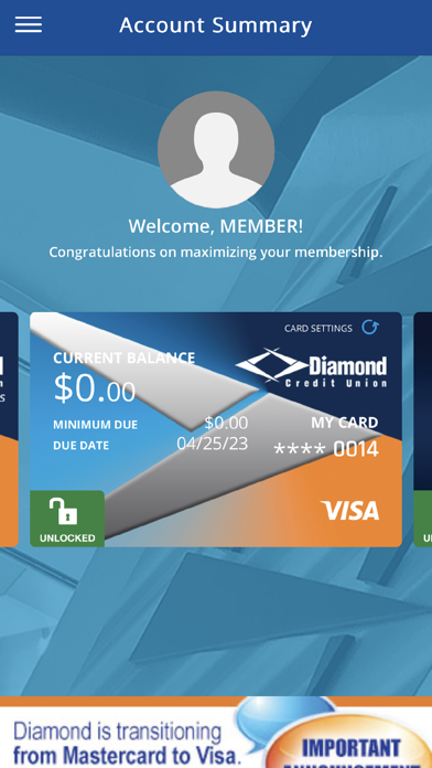 Diamond Visa Card Screenshot