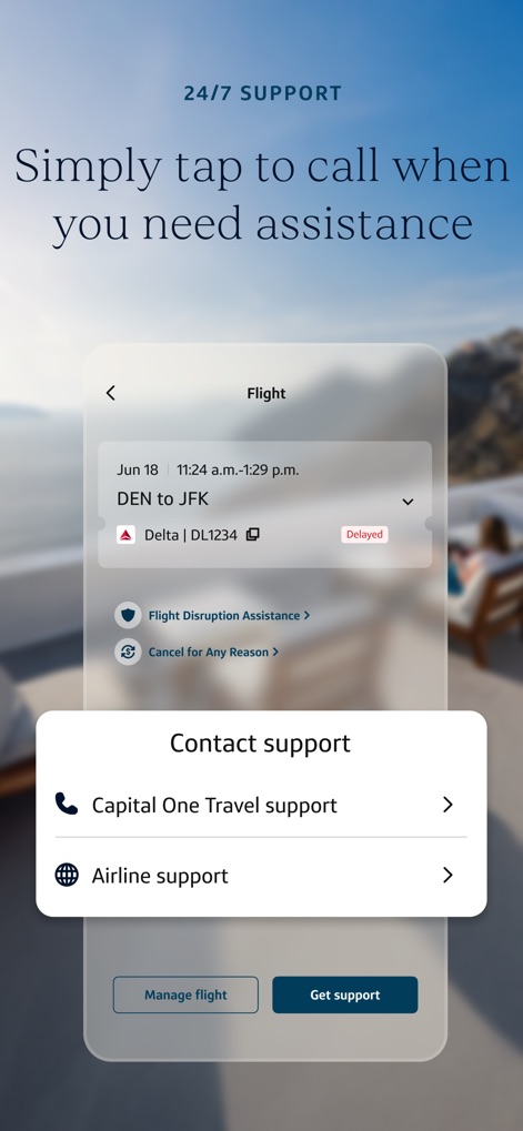 Capital One Travel - Cet outil offre un "support client" dédié avec des options pour contacter directement "Capital One Travel support" ou le support de la compagnie aérienne en cas de perturbation.