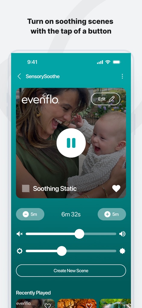 Evenflo - The app offers intuitive controls for SensorySoothe, allowing parents to adjust scene duration and manage sound volume with ease.