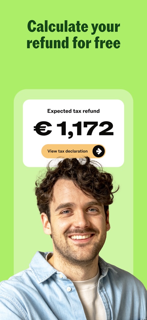 Taxfix: Tax return for Germany - This visual reveals the app's immediate calculation of an expected tax refund, displaying a prominent "€1,172" figure, and offers a clear "View tax declaration" button for further action.