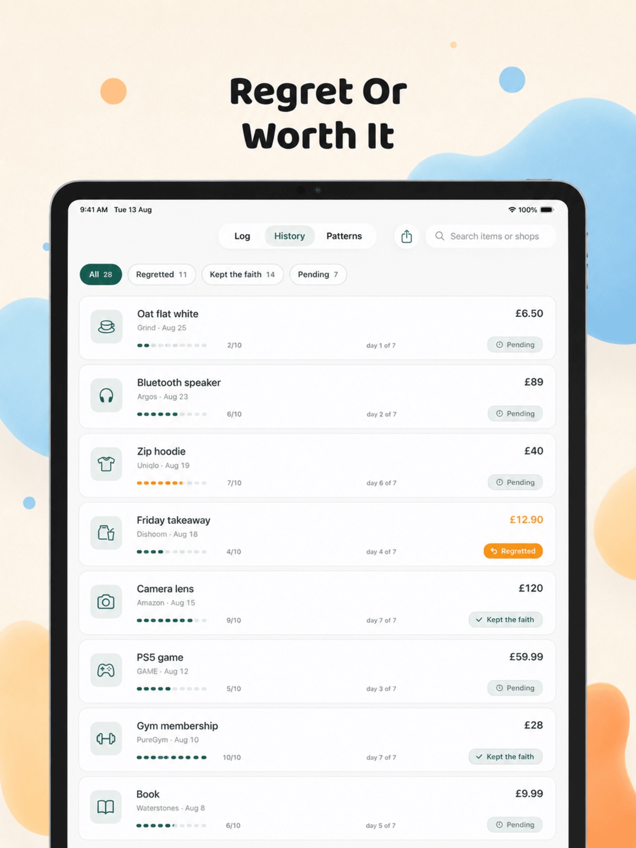 Screenshot 4 of Buyer's Remorse Log