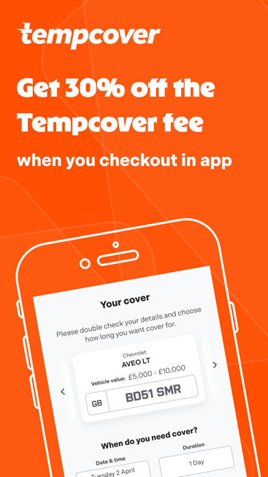Tempcover: car & van insurance iPhone screenshot 1