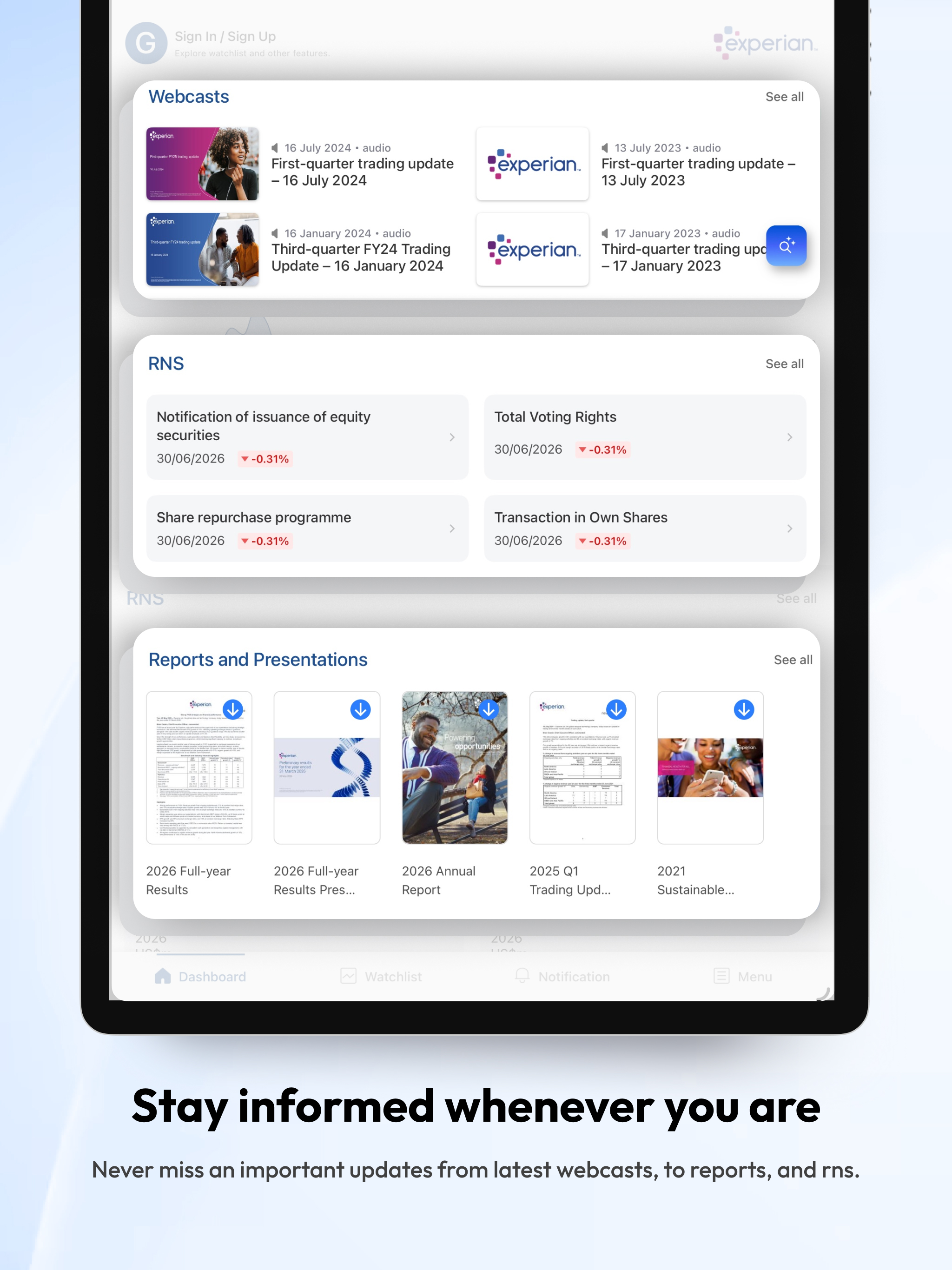 Experian plc Investor Relation