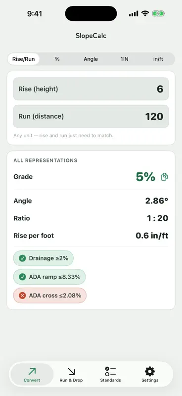 SlopeCalc: Grade & Ramp screenshot 2 of 5