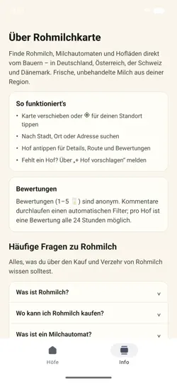 Screenshot von Rohmilchkarte auf dem iPhone 4