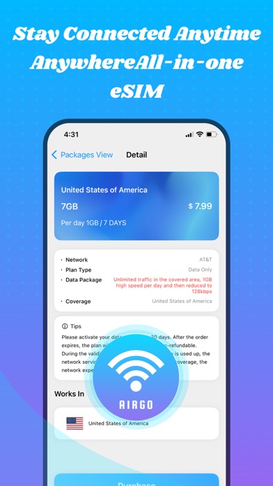 AirGo eSIM:Trip Data&Internet Screenshot
