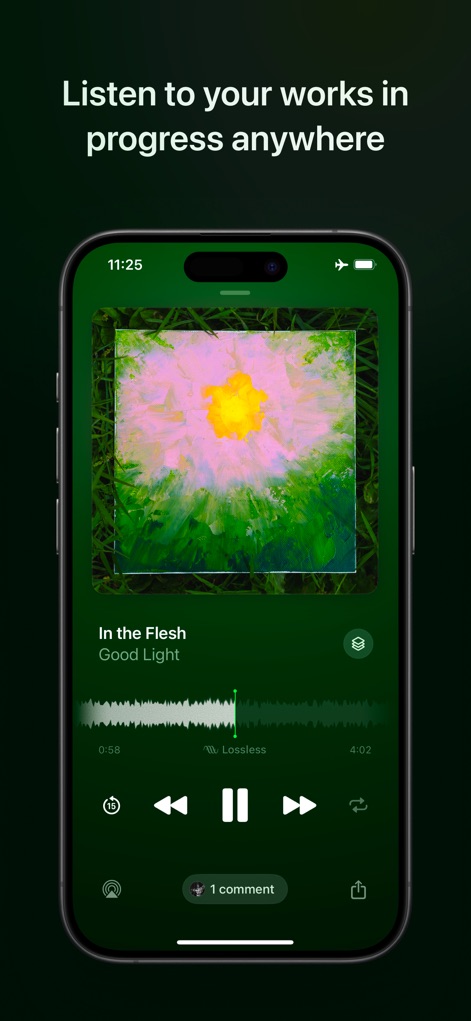 Samply - Listen & Share - Experience high-fidelity audio with a detailed waveform visualization and accessible playback controls, including a comment counter for quick feedback.