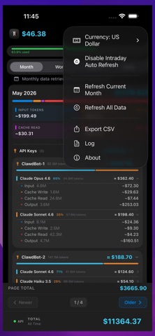 AI Token Usage Tracker iPhone screenshot