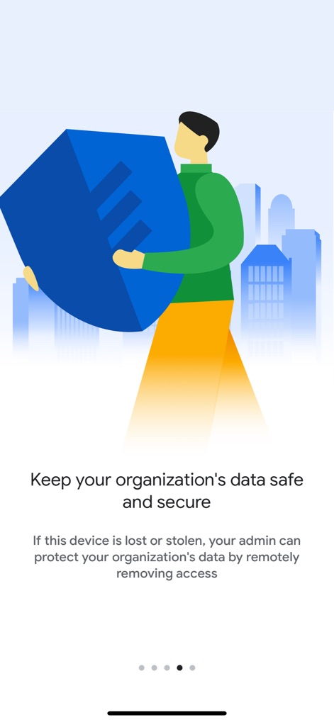 Google Device Policy - The app's robust security features are depicted through the secure data block and the clear explanation of remote data protection capabilities in case of device loss or theft.