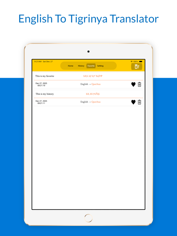 English To Tigrinya Translator iPad screenshot