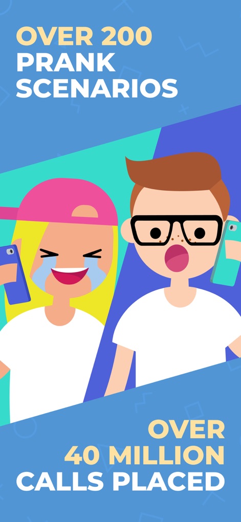 Prank Caller - Phone Dial App - The platform boasts an extensive collection of over 200 prank scenarios and highlights its widespread adoption with over 40 million calls placed.
