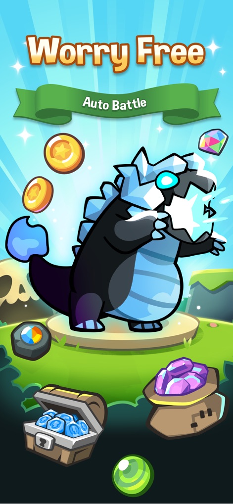 Summoner's Greed: Idle TD Hero - Die App ermöglicht entspanntes Spielen durch die 'Auto Battle'-Funktion, die zusammen mit einer Vielzahl von wertvollen Ressourcen wie Münzen und Edelsteinen dargestellt wird.