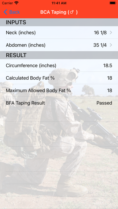 Fitness Calc for Marines Screenshot