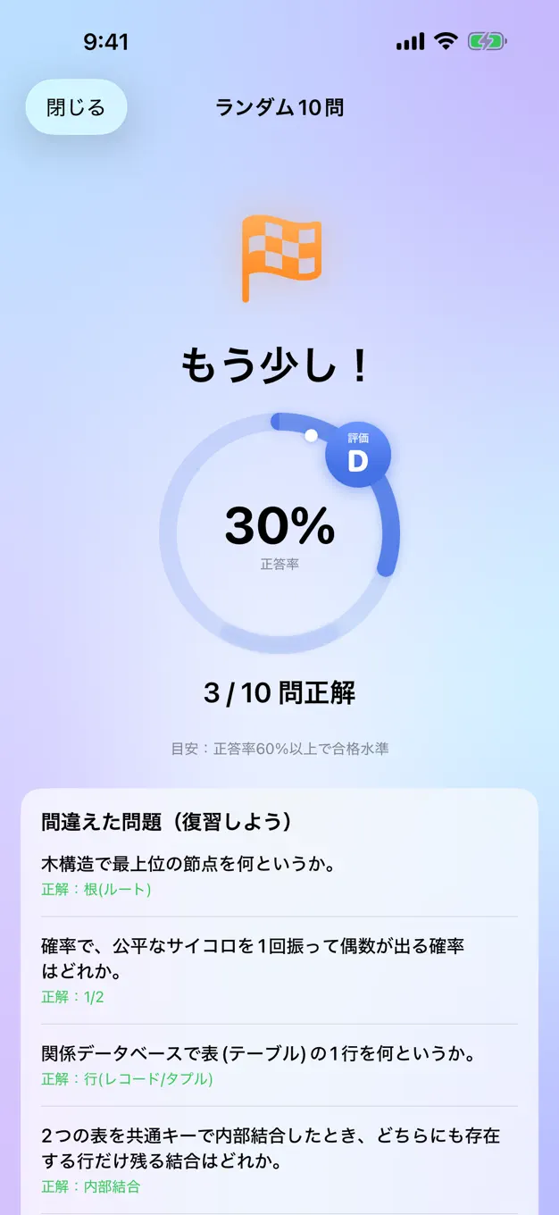 基本情報技術者のアプリ画面
