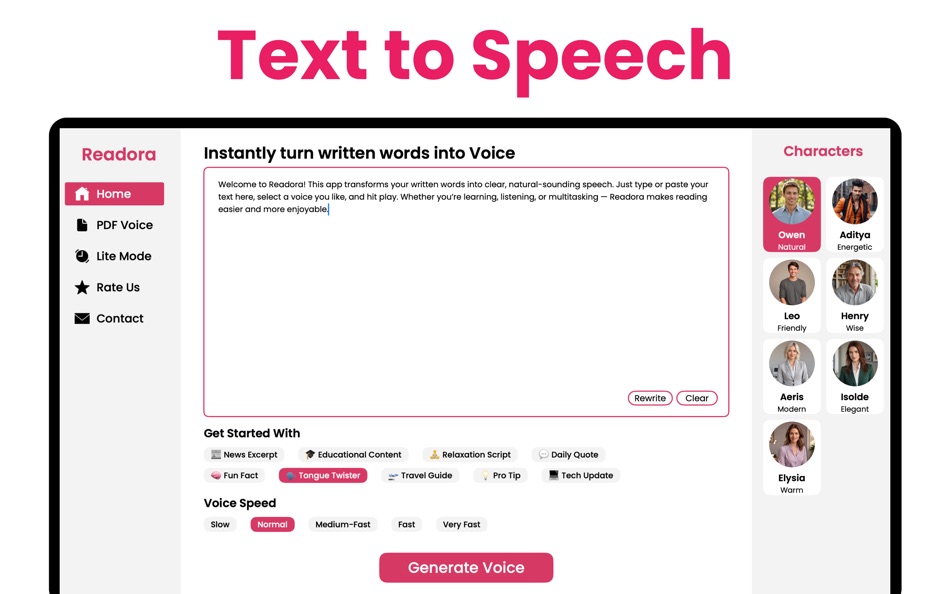 #1. Text to Speech App - Readora (macOS) 게시자: Rab Nawaz Ali
