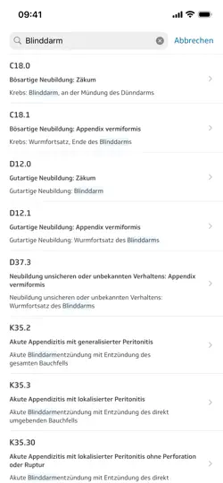 Screenshot von ICD-10 Diagnoseauskunft auf dem iPhone 2