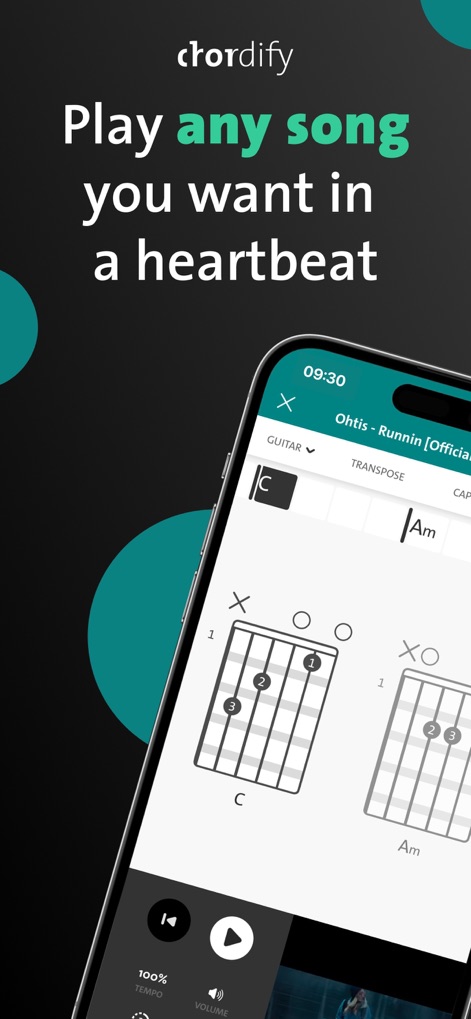 Chordify: Songs, Chords, Tuner - This tool instantly displays accurate guitar chord diagrams and allows users to adjust the tempo for a personalized learning experience.