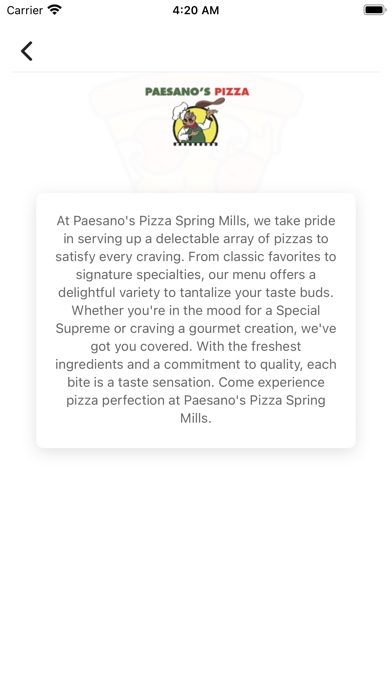 Paesano's Pizza Spring Mills Screenshot