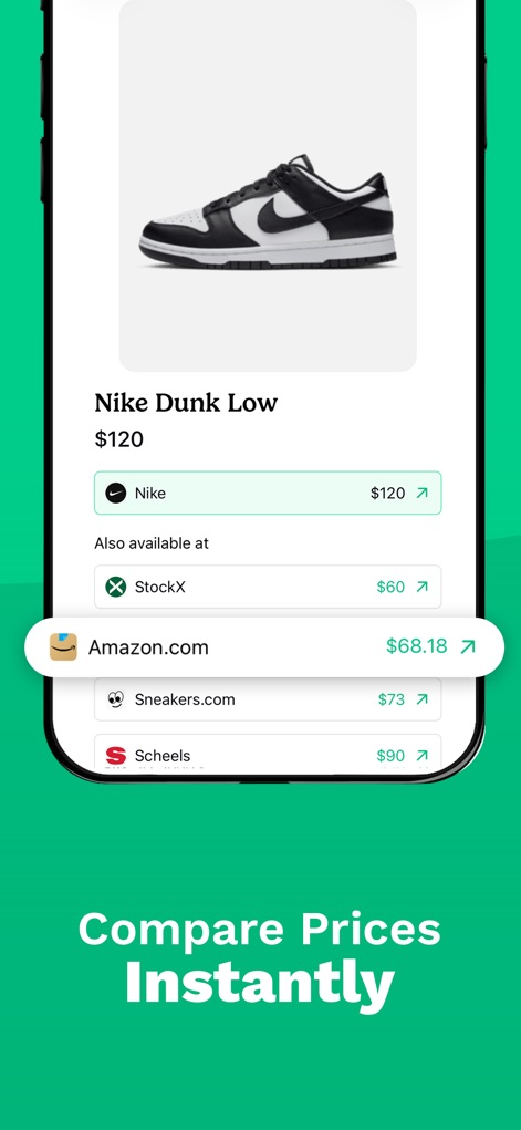 Giftful - Wishlist & Registry - Users benefit from intelligent price tracking, where the app displays real-time comparisons for items like the Nike Dunk Low across various retailers such as StockX and Amazon.com.