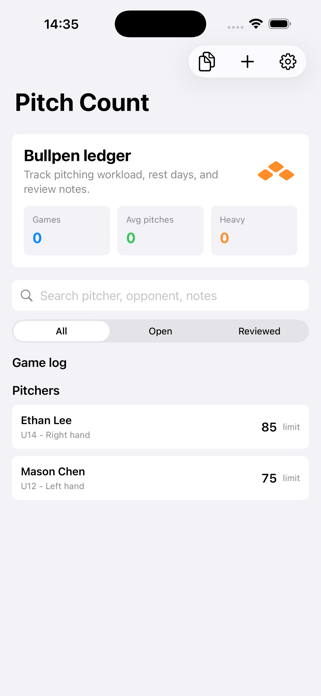 Pitch Count Notebook 2026 Screenshot 2 of 3