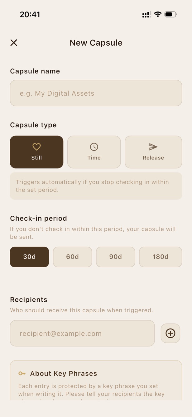 InCase capsule screen