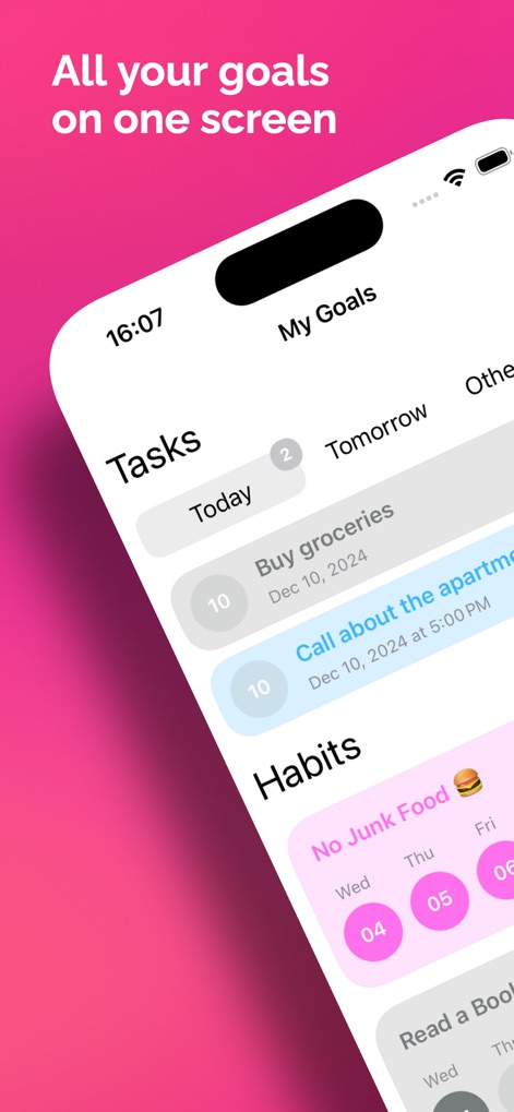 Goal: Habits & Tasks - goal-app-habits-tasks-screen
