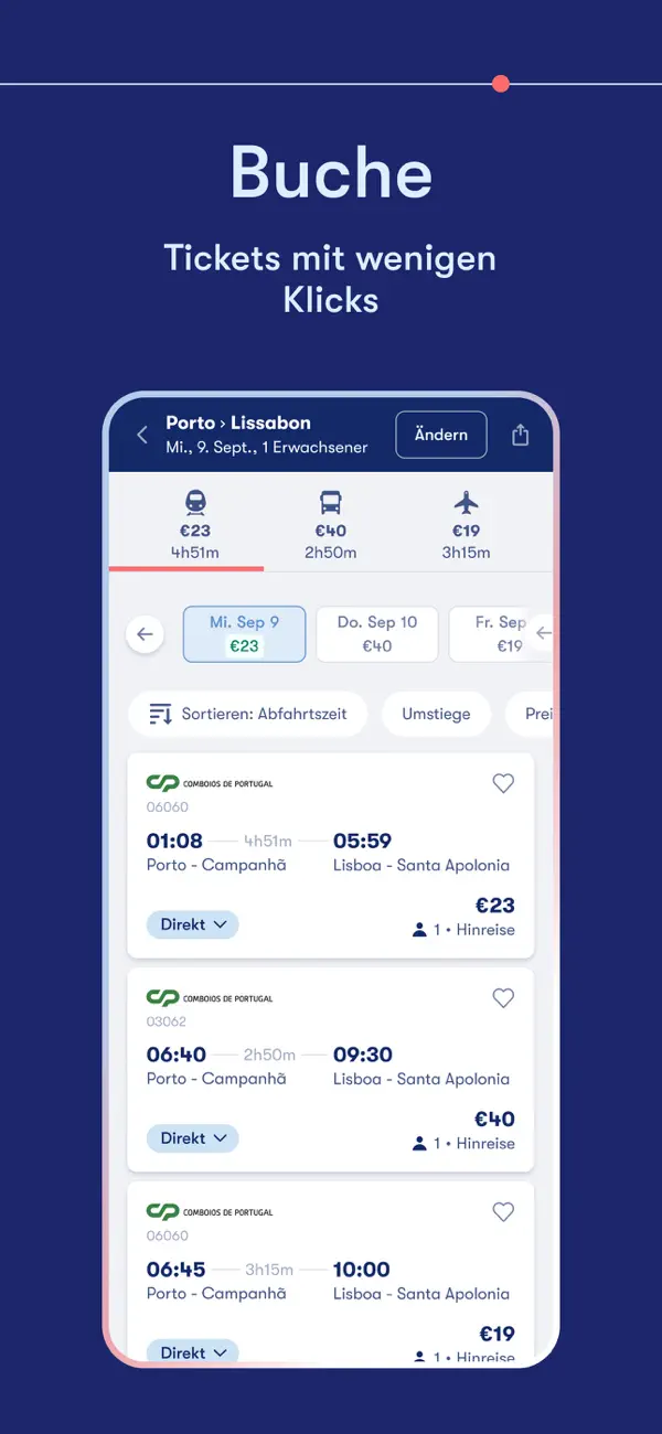 Omio: Travel by Train, Bus, Fly iPhone App Screenshot 5 – Reisen