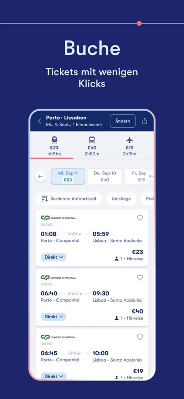 Omio: Bahn, Bus, Flüge, Fähre screenshot 5 of 7
