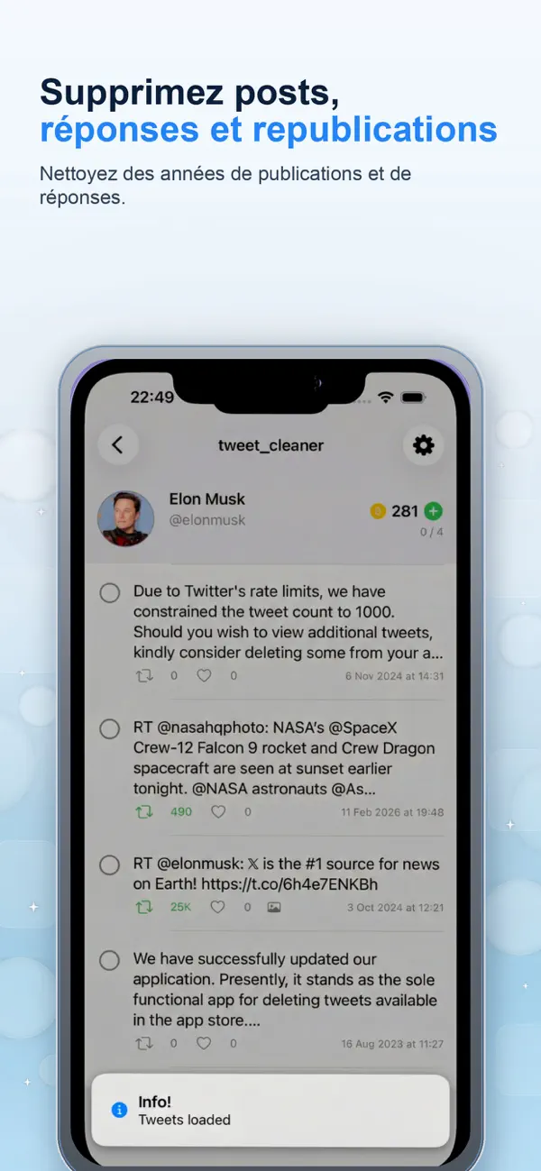 Screenshot #1 pour Nettoyeur de tweets X