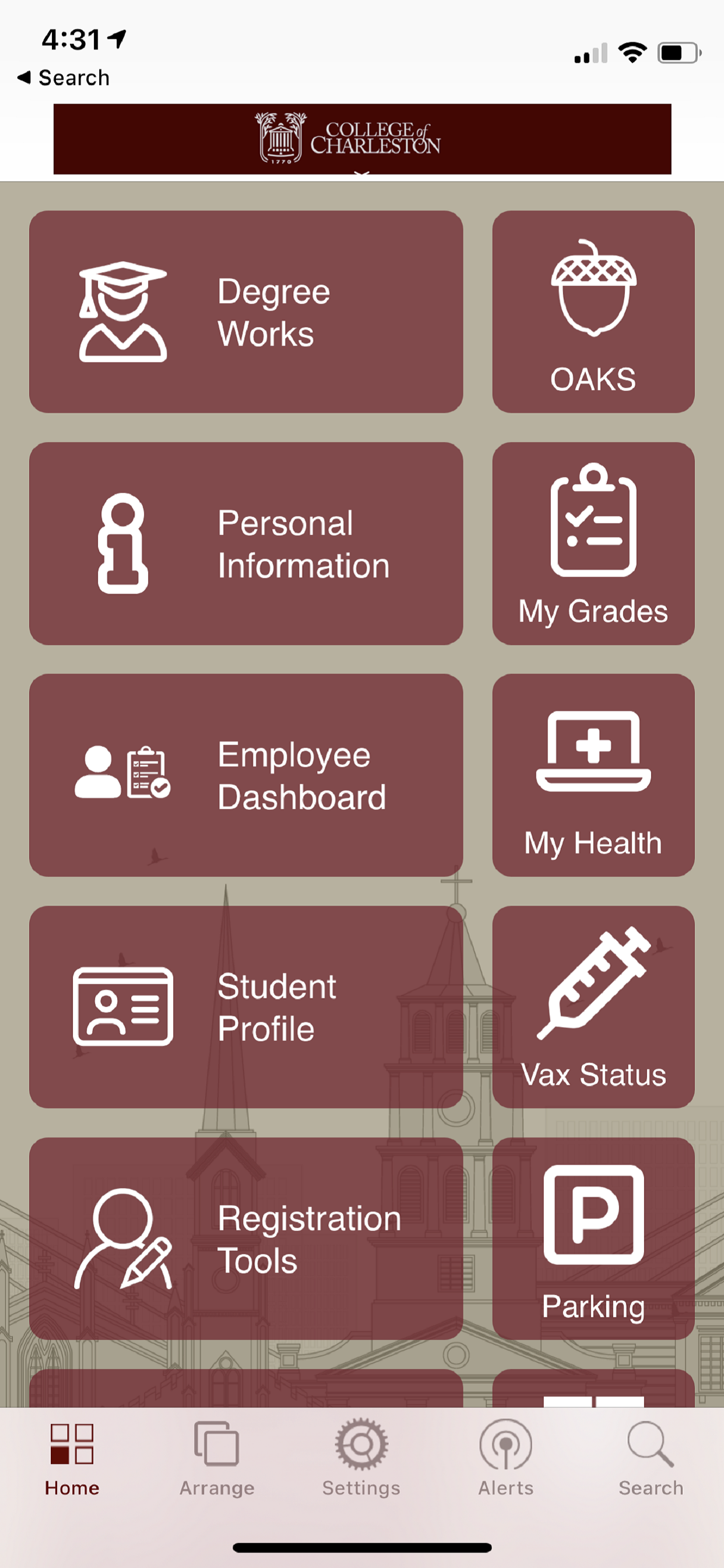 College of Charleston MyPortal