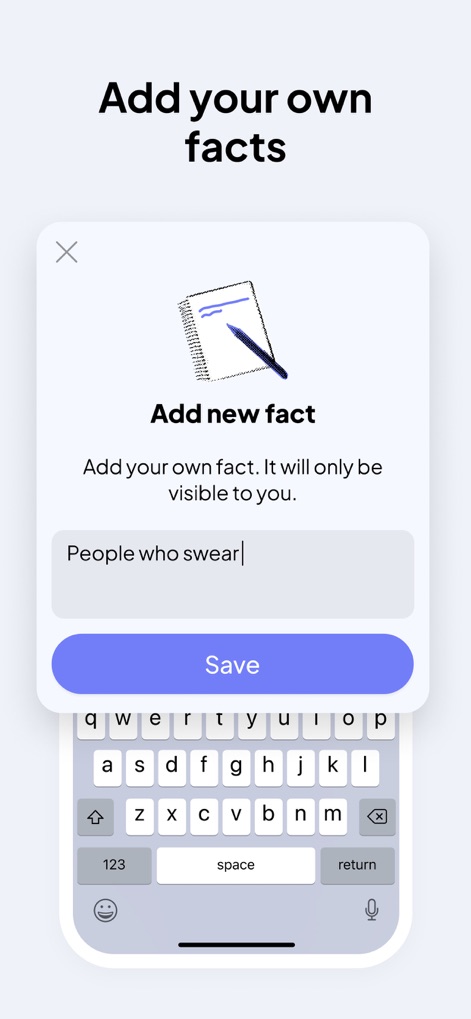 Facts - Daily Random Trivia - This feature empowers users to contribute their own unique facts, utilizing an intuitive input form for personalized content creation.