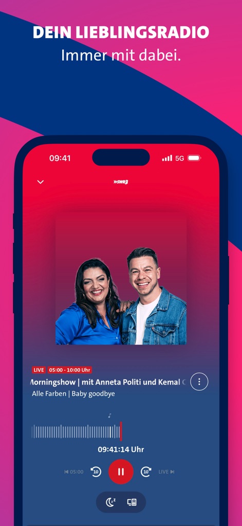 ARD Sounds - Immerse yourself in live radio broadcasts, complete with artist visuals from stations like SWR3, and track the audio with the real-time waveform visualizer.