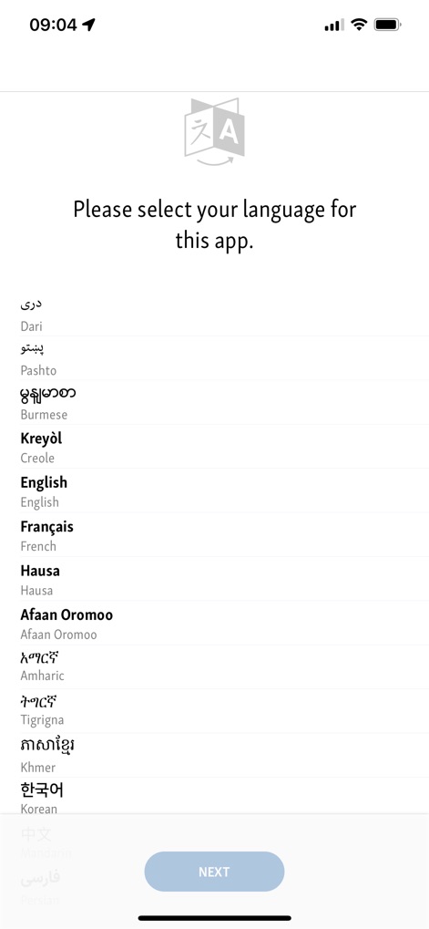VOA - The app offers extensive multilingual support, allowing users to choose their preferred language from a diverse list including 'English' and 'French' for a tailored experience.