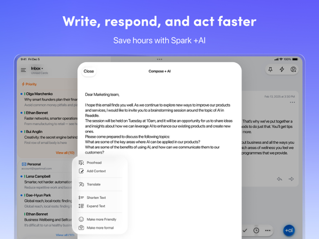 Spark AI Email & Calendar Screenshot