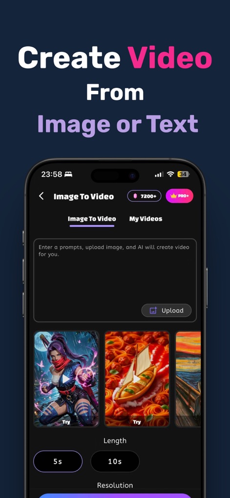 Yollo AI: Roleplay, AI Video - This tool allows users to generate dynamic videos from images by entering prompts and selecting precise video lengths such as '5s' or '10s'.