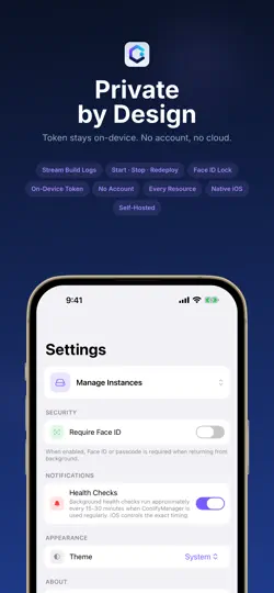 Screenshot von Coolify Manager auf dem iPhone 6