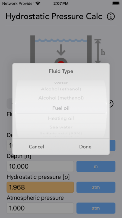 Hydrostatic Pressure Calc Screenshot