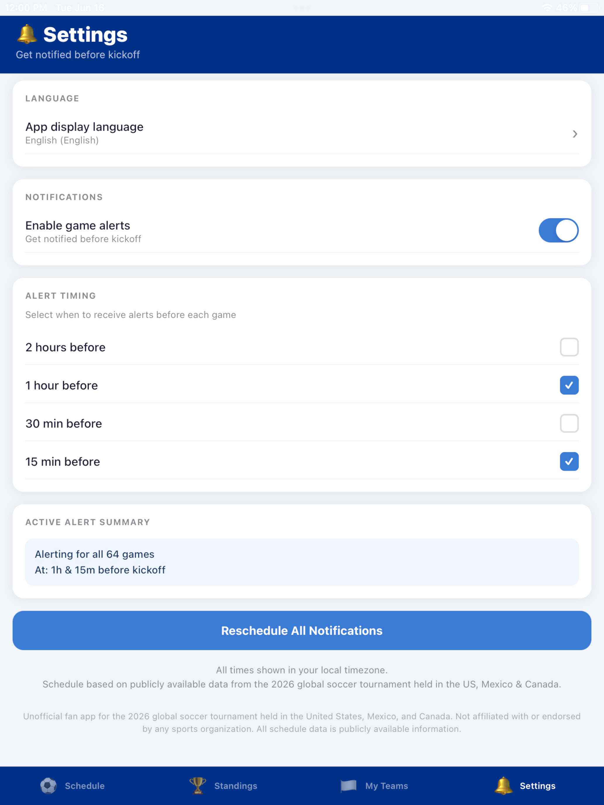 Global Soccer Timer 2026