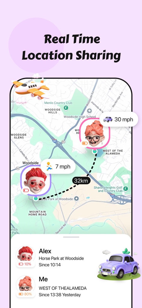 Couple360-Relationship App - The app facilitates seamless real-time location sharing on a dynamic map, visually represented by animated partner avatars.