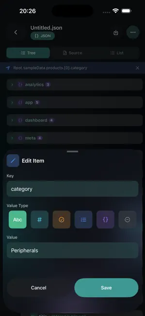 Smart JSON & XML Editor iPhone screenshot 3