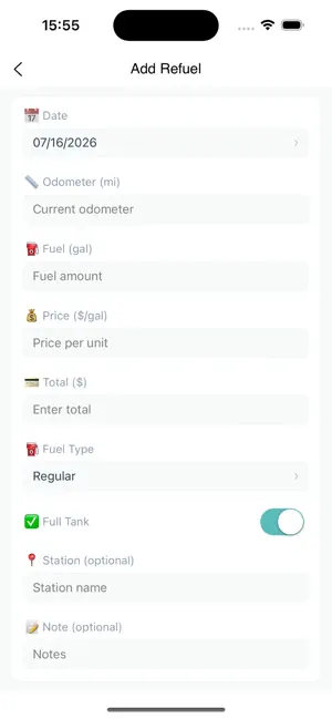 Fuel MPG Mileage Tracker Log screenshot 2