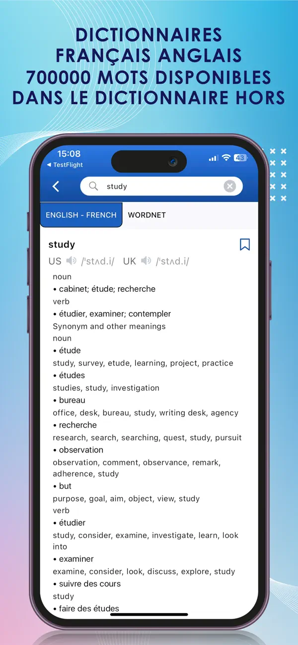 Screenshot #1 pour Dictionnaire Français Anglais+