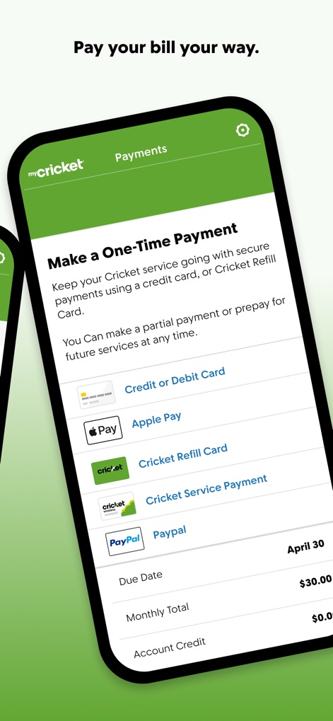 myCricket App - Dieses Tool präsentiert die Option zur "Einmalzahlung" und bietet eine Vielzahl von Zahlungsmethoden, darunter "Kredit-/Debitkarte" und "PayPal", für flexible Abwicklung.