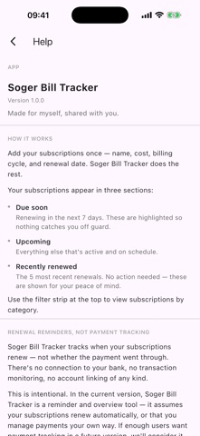 Soger Bill Tracker screenshot