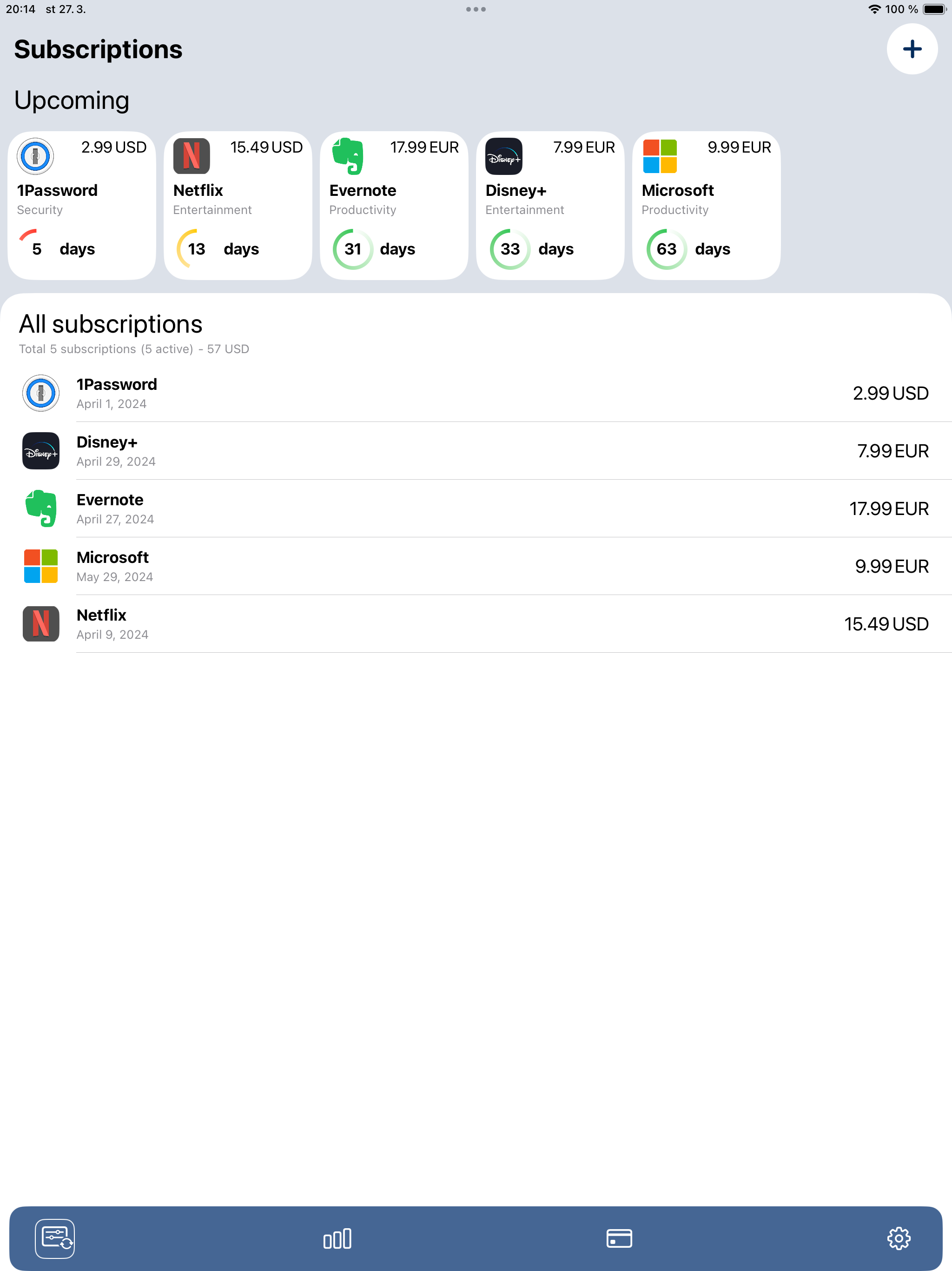 Subscriptions tracking