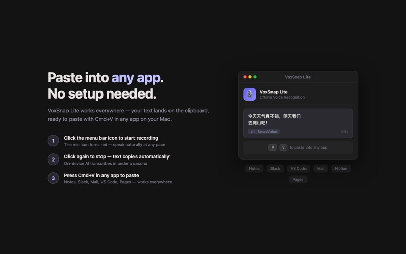 VoxSnap Lite — 离线语音 screenshot