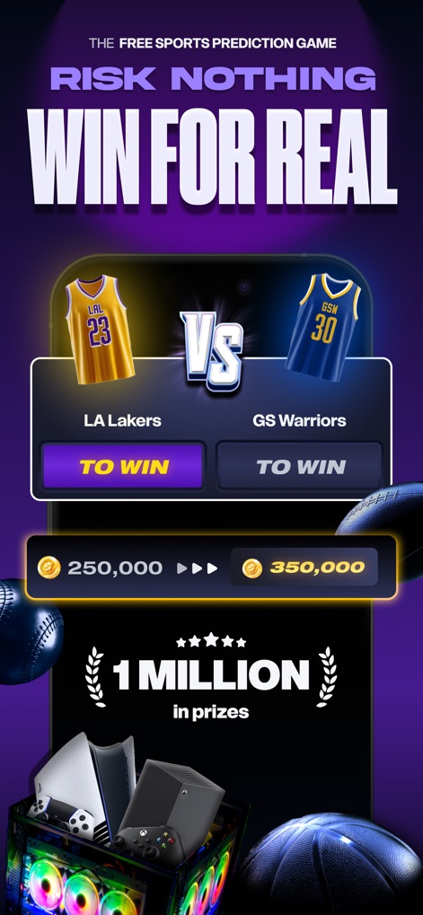 Stadium Live - Predict Sports - 이 앱에서 사용자는 NBA 팀 매치업에 베팅하고, 가상 코인으로 실제 경품을 획득할 수 있는 기회를 가집니다.